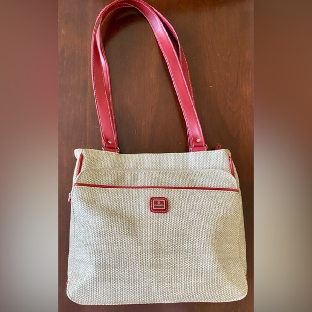 Vintage Classics Woven Shoulder Bag Beige Red Trim Purse Tote Y2K Summer Casual